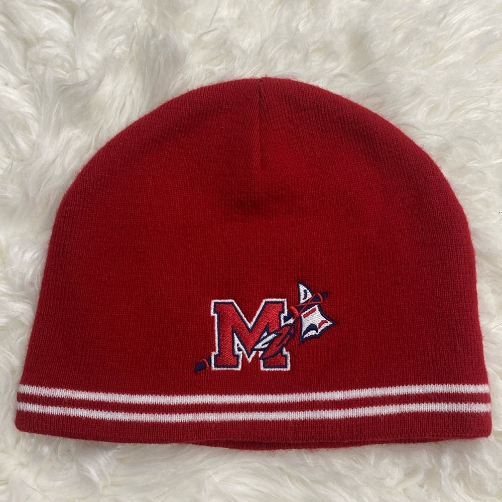Under Armour Red White Striped Performance Men Logo Knit Hat Size OSFM !